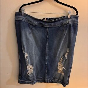 Torrid Blue Denim Distressed Pencil Skirt